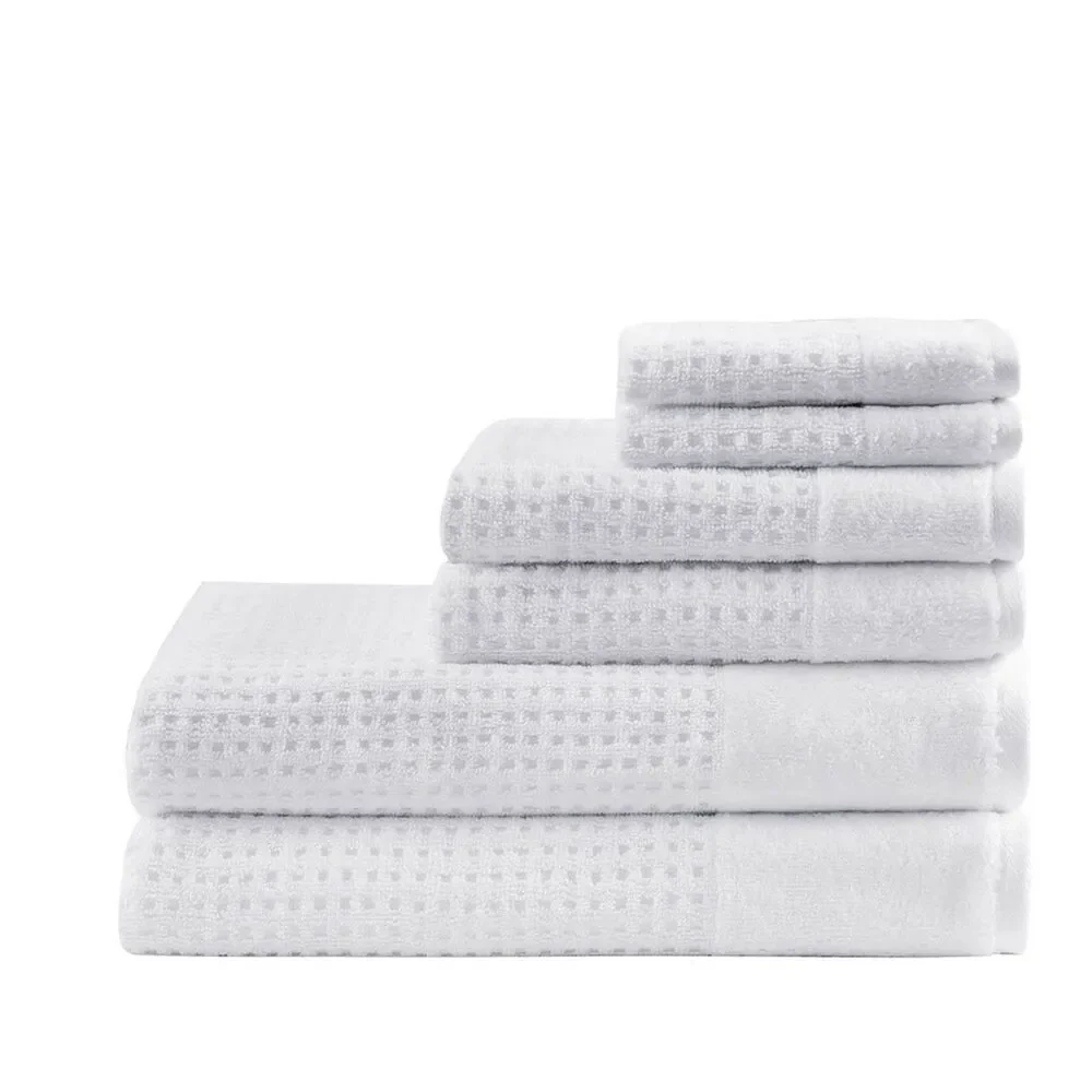 Madison Park Spa Waffle 6-Piece Cotton Jacquard Antimicrobial Towels Set White